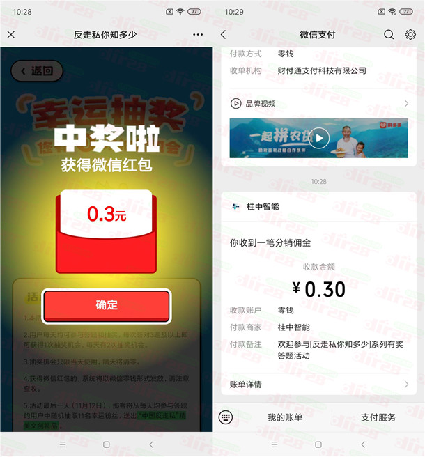 中国反走私知多少答题抽随机微信红包，亲测中0.3元